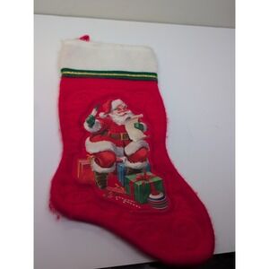 VINTAGE SANTAS BEST COTTON CHRISTMAS STOCKING MULTICOLOR 14"